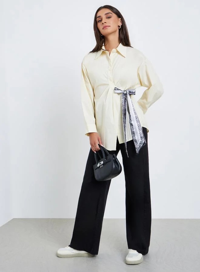 Styli Women Yellow Long Sleeve Shirt with Scarf Detail